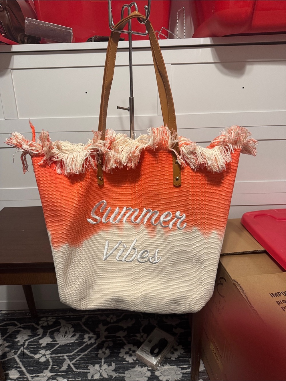 Summer Vibes Orange and Cream Tote Bag